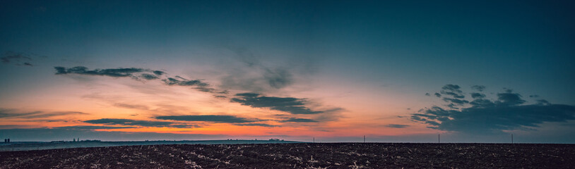 Fields landscape in summer sunset and sunrise