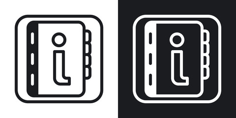 Help or user guide app icon for smartphone, tablet, laptop or other smart device with mobile interface. Minimalistic two-tone version on black and white background