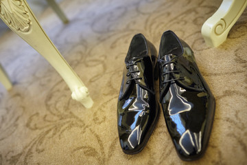 wedding shoes of the groom, preparation for the wedding, outfit of the groom