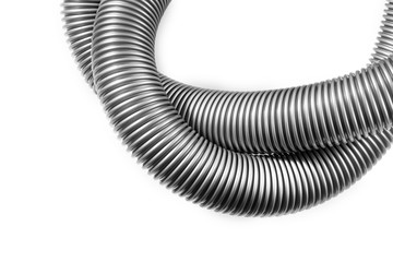 Black plastic pipe from a vacuum cleaner on a white background.