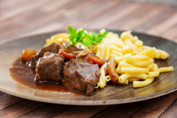 Home made Beef Bourguignon with Tagliatelle