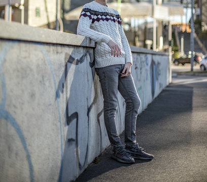 Young man wearing a pair of Adidas Yeezy 350 Beluga