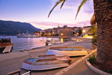 Korcula beach and coastline colorful evening view