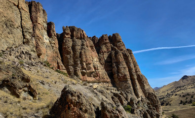 The amazing badlands and palisades of the John Day Fossil Beds clarno unit and rock formations in a...