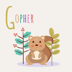 Colorful book alphabet. Book of animals. Gopher. Letter G