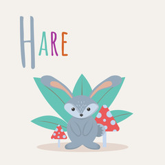Colorful book alphabet. Book of animals. Hare. Letter H