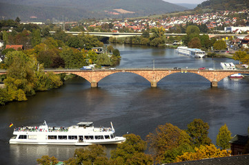 River shore. ship and bridge. View from above