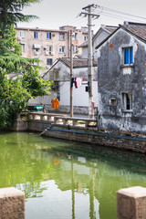 Old buildings by the water canals in Pingjiang street, Suzhou old town, China