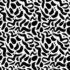 Swirled lines vector seamless pattern. Blots, dot, squiggles, curly lines, swirls, brush doodles. Hand drawn freehand background.