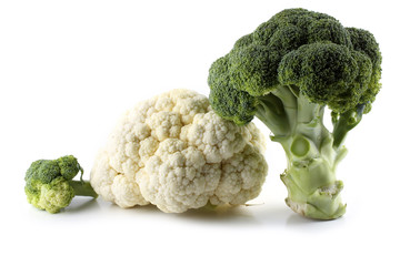Broccoli and cauliflower isolated on white