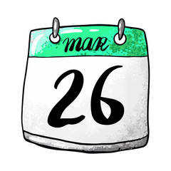 Calendar with the date March 26 on a white background. Holiday Day of the internal troops. Vector stock illustration.