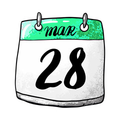 Calendar with the date March 28 on a white background. Holiday National Security Day of Azerbaijan. Vector stock illustration.