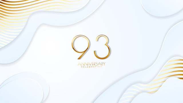 93rd anniversary celebration. Golden number with realistic fluid white background. Realistic 3D sign modern elegant can be used for a company or wedding. editable design vector EPS 10.