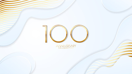 100th anniversary celebration. Golden number with realistic fluid white background. Realistic 3D sign modern elegant can be used for a company or wedding. editable design vector EPS 10.