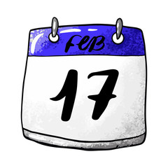 Calendar with the date of February 17 on a white background. Holiday is the day of the spontaneous manifestation of kindness. Vector stock illustration.