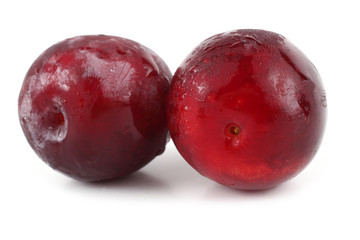 Red plums isolated on white