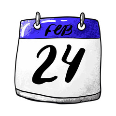 Calendar with the date of February 24 on a white background. Estonia Independence Day holiday, Mexico flag day, Shrovetide. Vector stock illustration.