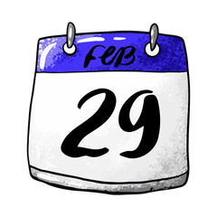 Calendar with the date February 29 on a white background. Holiday in 2020 is the international day of rare diseases. Leap year. Vector stock illustration.