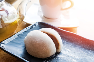 Traditional Japanese dessert Mochi on the plate