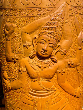 Vase with bas relief near the Po Nagar Temple. In Nha Trang, Vietnam
