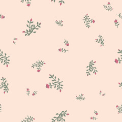 Ditsy floral seamless vector pattern in muted vintage colors. Romantic feminine surface print design. Great for fabrics, stationery and packaging.