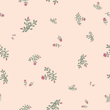Ditsy Floral Seamless Vector Pattern In Muted Vintage Colors. Romantic Feminine Surface Print Design. Great For Fabrics, Stationery And Packaging.
