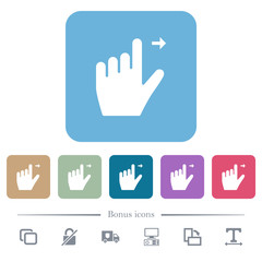 Left handed move right gesture flat icons on color rounded square backgrounds