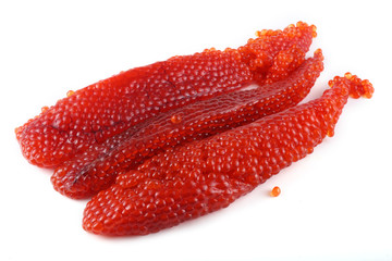 Red caviar isolated on white