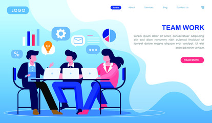 Team work landing page website illustration flat vector template 