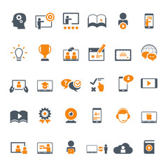 Collection of e-learning related icons.	