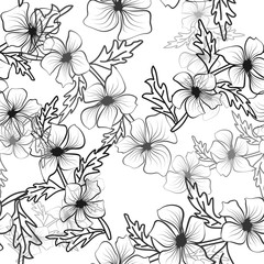 Black outlines of flowers on white background. Floral texture repeat modern pattern. Seamless pattern tile. Modern black outlines of flowers, great design for any purposes.