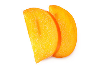 Fototapeta na wymiar fresh ripe persimmons slices isolated on white background. top view