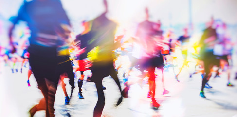 colorful silhouette of marathon runners in motion
