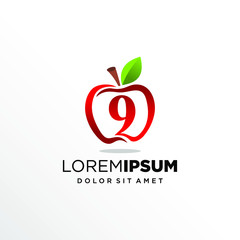 Initial Number 9 with Apple Fruit