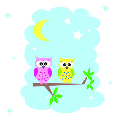 owl in cloud night illustration