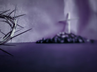 Lent Season,Holy Week and Good Friday concepts - the half image of crown of thorns in blurry purple...
