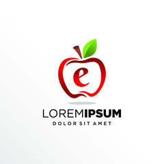 Initial Letter E with Apple Fruit