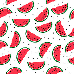 Pieces of watermelon seamless pattern. Summer vector background.