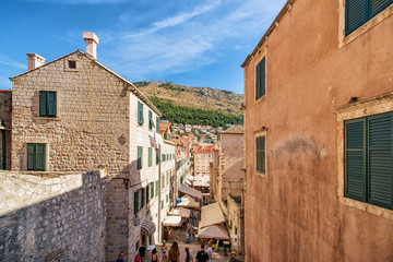 Fototapeta na wymiar View from Spanish Steps on Old city street in Dubrovnik