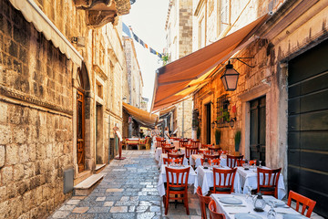 Open Street terrace cafe in Dubrovnik - 322760584