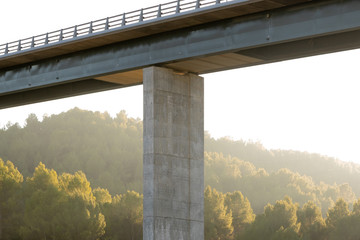 Bridge structure from underneath with background forest