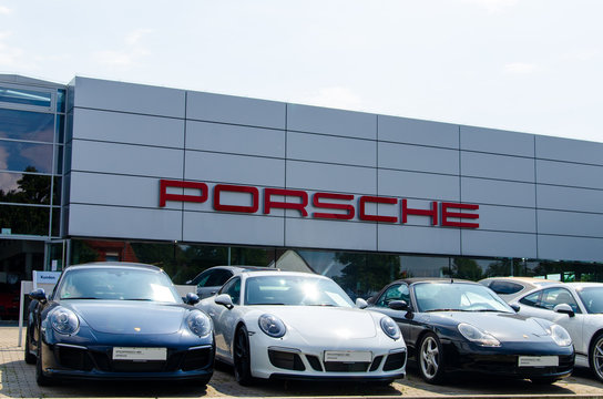Soest, Germany - August 2, 2019: New PORSCHE In The Car Showroom.