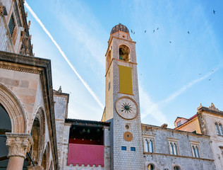 Belfry in Stradun Street in Old town Dubrovnik - obrazy, fototapety, plakaty