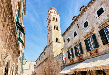 Belfry at Stradun Street in Old town Dubrovnik - obrazy, fototapety, plakaty