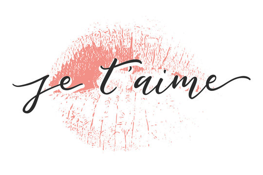 Je Taime. I Love You In French. Handwritten text isolated on white background.