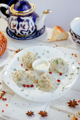 Manti or manty dumplings, popular asian dish.
