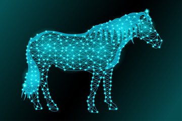 Silhouette of a horse from a triangular mesh and glowing dots
