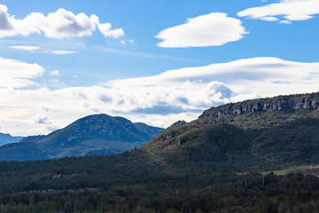 View of the mountains of the Natural Reserve of Lleberia from the Sanctuary of La Mare de Deu of Roca, Mont-roig, Catalonia, Spain