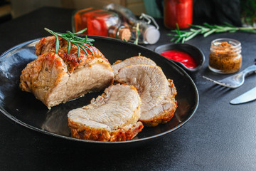 meatloaf, pork meat  (tasty and healthy grill food bbq) menu concept. background. top view. copy space