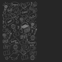 Vector icons. Language learning. Spanish, english, italian, french, german, arabic, chinese.